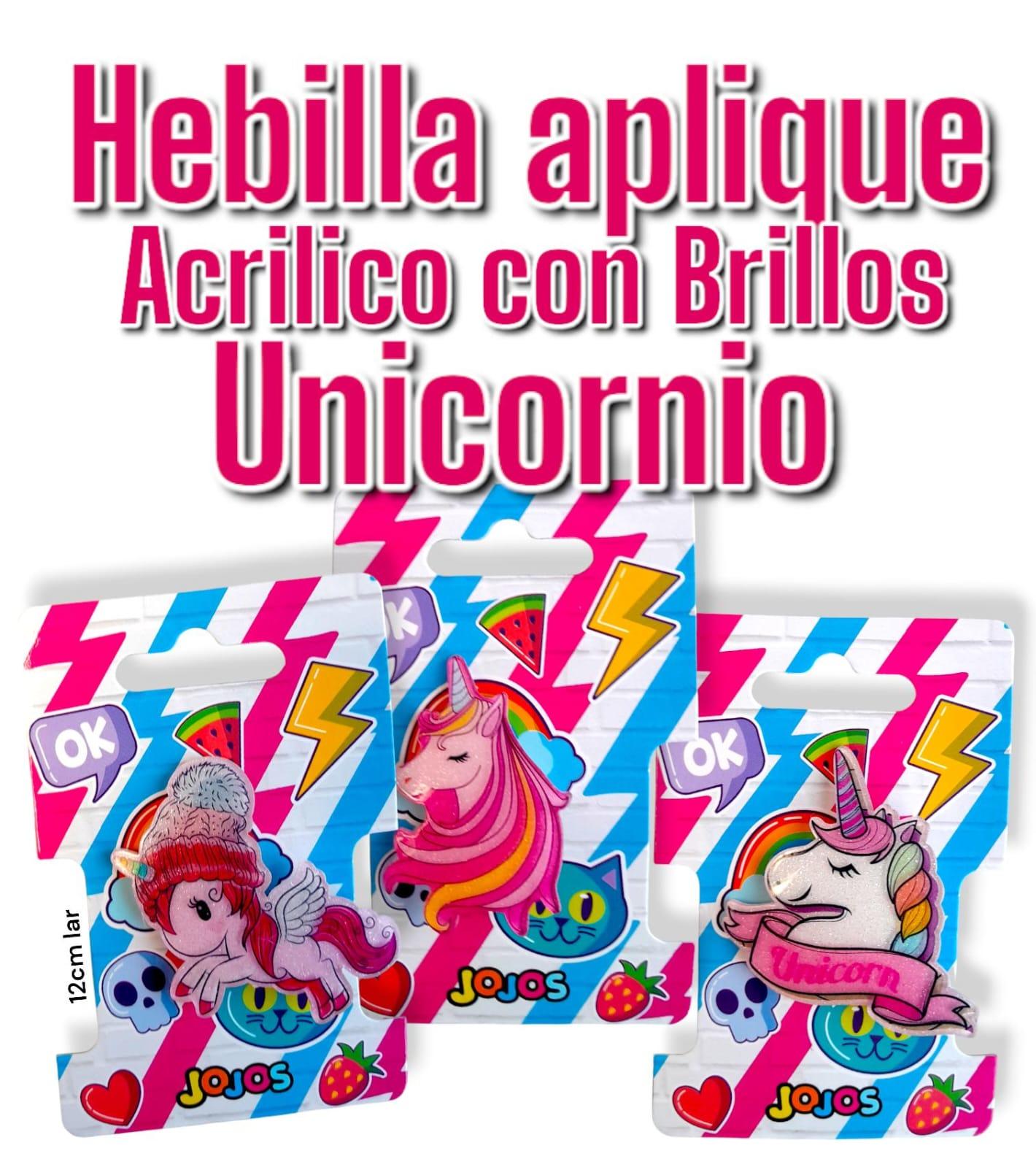 Hebilla Aplique Acrilico con Brillos Unicornio